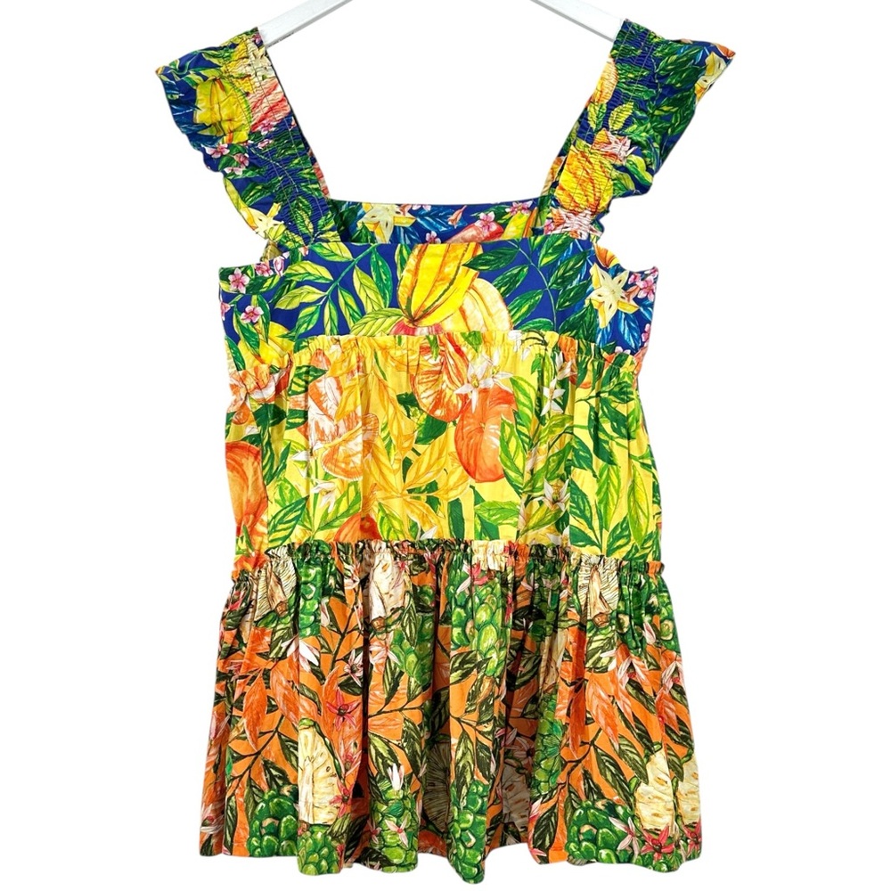FARM Rio Caipirinha Green Yellow Vibrant Print Tiered Sleeveless Mini Dress - XL - Picture 5 of 14
